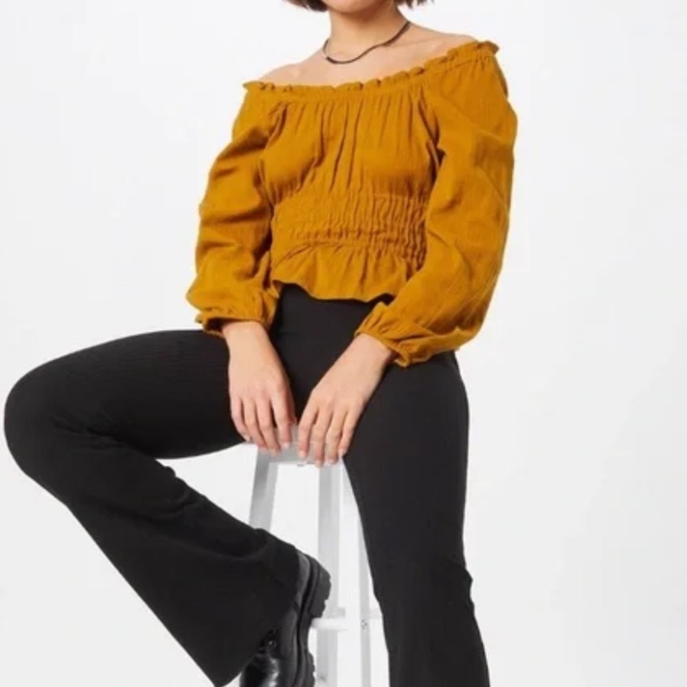 Madewell Mustard Sophia Top in Textured Plaid Size M - Picture 2 of 6